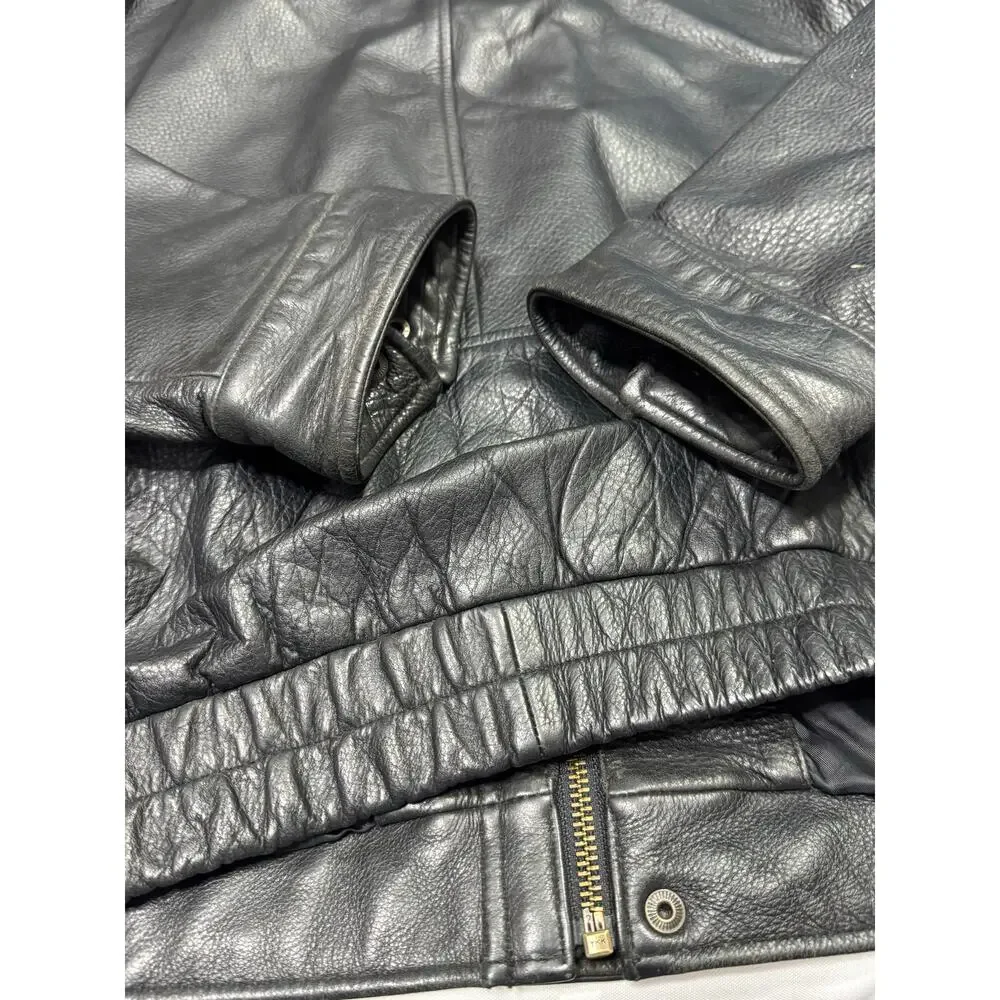 Eddie Bauer Black Leather Jacket Size Large Vintage Y2K